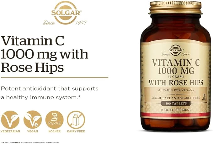 Solgar Vitamin C with Rose Hips 1000 mg, 100 Tablets | High-Strength Vitamin C Plus Rose Hips – product photo
