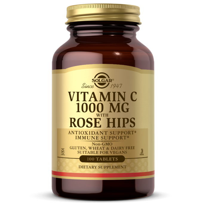 Solgar Vitamin C with Rose Hips 1000 mg, 100 Tablets | High-Strength Vitamin C Plus Rose Hips