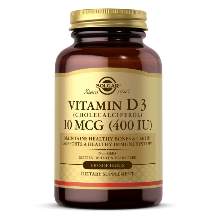 Solgar Vitamin D3 (Cholecalciferol) 10 mcg (400 IU), 100 Softgels | Fish Liver Oil Vitamin D3 for Bones