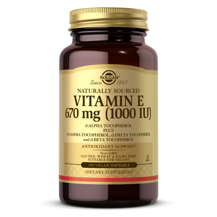 Solgar Vitamin E (d-Alpha Tocopherol & Mixed Tocopherols) 670 mg (1000 IU), 100 Softgels | Natural-Source Vitamin E in Vegan Softgels