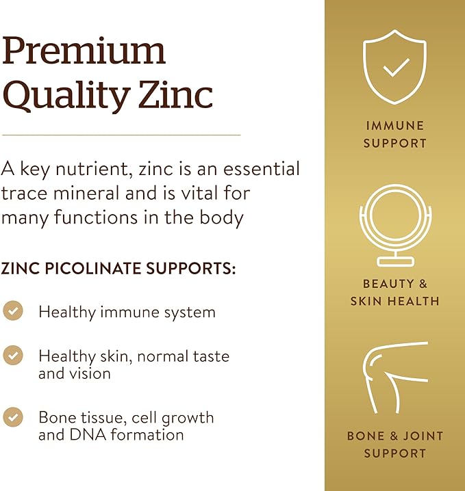 Solgar Zinc Picolinate 22 mg, 100 Tablets | Chelated Zinc for Immune Function – product photo