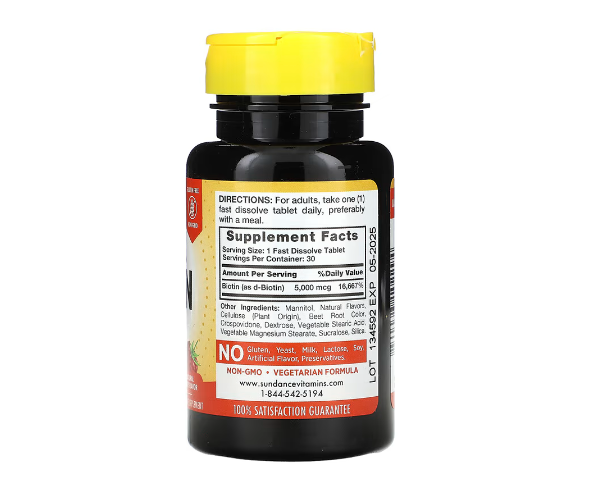 Sundance Biotin 5000 mcg Fast Dissolve, 30 Tablets | Fast Dissolve Biotin for Hair and Skin – product photo