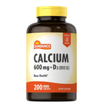 Sundance Calcium 600 mg + D3 800 IU 600 mg + 800 IU, 200 Tablets | Calcium and Vitamin D3 Coated Caplets