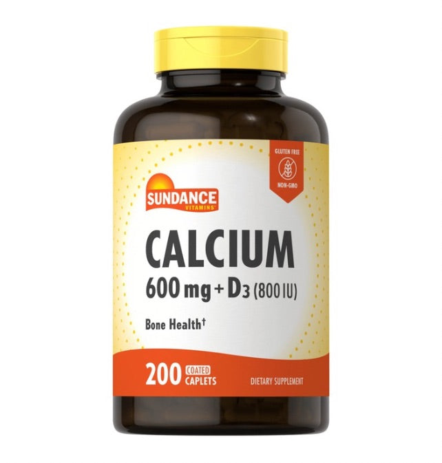 Sundance Calcium 600 mg + D3 800 IU 600 mg + 800 IU, 200 Tablets | Calcium and Vitamin D3 Coated Caplets
