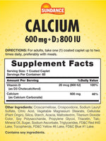 Sundance Calcium 600 mg + D3 800 IU 600 mg + 800 IU, 60 Tablets | Calcium and Vitamin D3 Coated Caplets – product photo