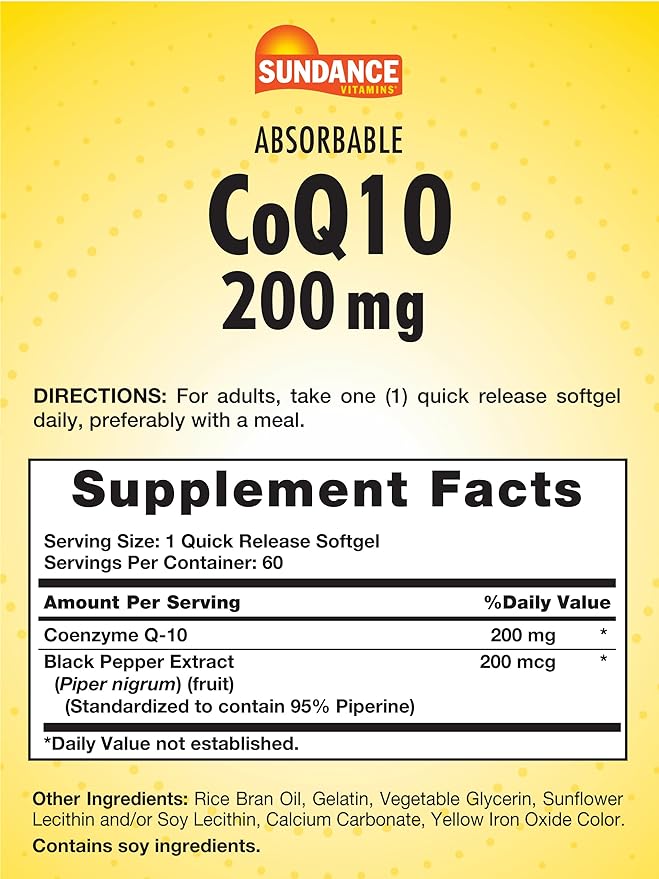 Sundance CoQ10 200 mg, 60 Softgels | 200 mg CoQ10 with Black Pepper Extract – product photo