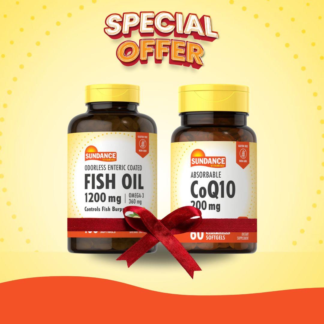Sundance Heart Health Bundle: CoQ10 200 mg + Fish Oil 1200 mg | CoQ10 and Odourless Omega-3 Fish Oil Bundle