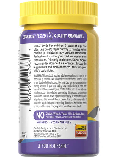 Sundance Kids Melatonin 1 mg Vegan Gummies, 40 Gummies | Low-Dose Vegan Cherry Melatonin Gummies – product photo