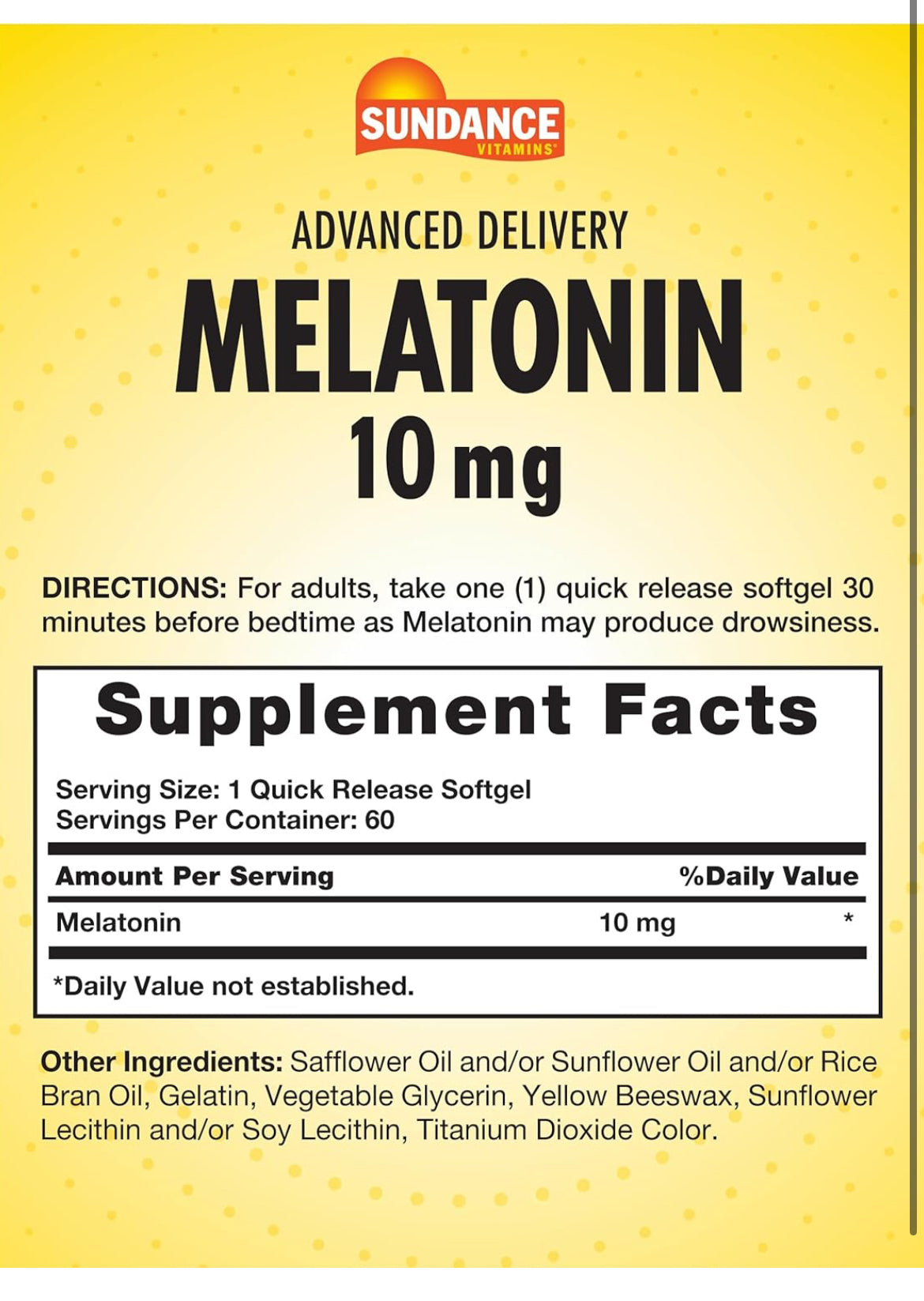 Sundance Melatonin 10 mg Quick Release, 60 Softgels | Quick Release Melatonin Softgels – product photo