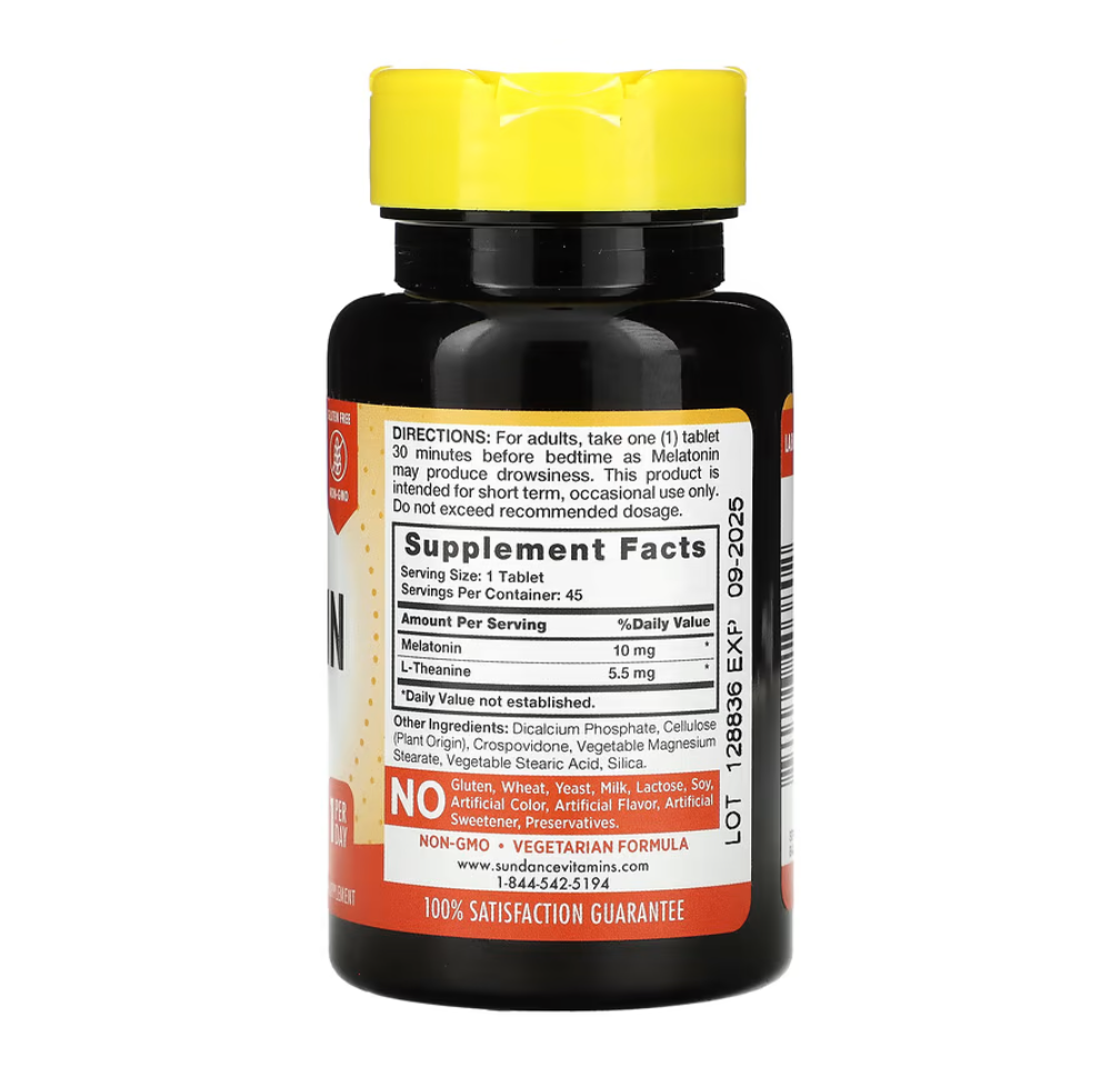 Sundance Melatonin 10 mg with L-Theanine, 45 Tablets | Extra Strength Melatonin with L-Theanine – product photo