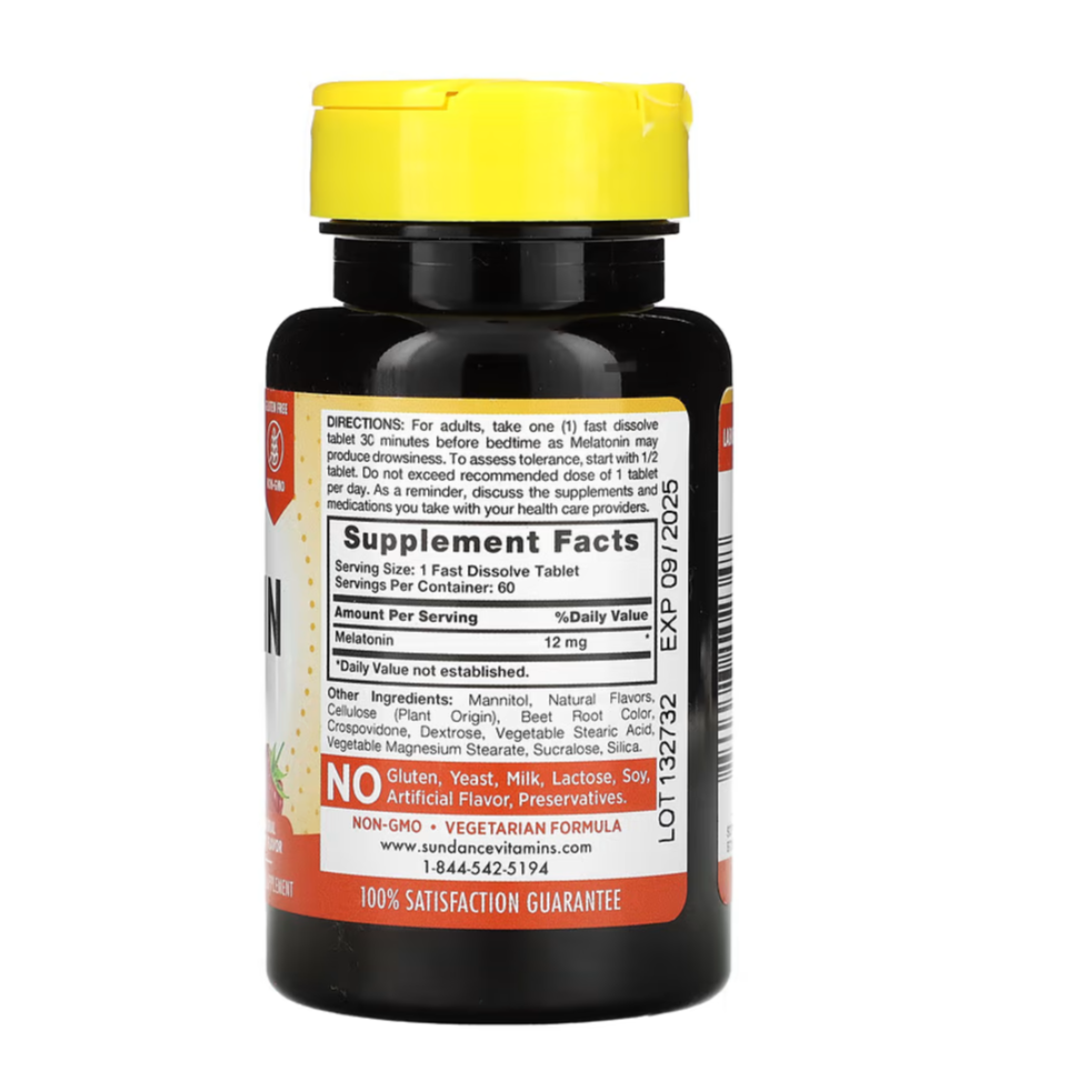 Sundance Melatonin 12 mg Fast Dissolve, 60 Tablets | Fast Dissolve Berry Melatonin Tablets – product photo