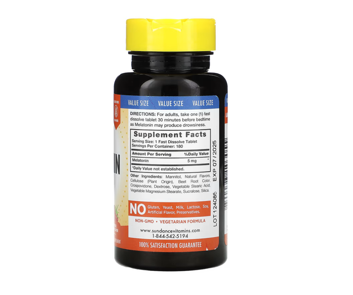 Sundance Melatonin 5 mg Fast Dissolve, 180 Tablets | Fast Dissolve Berry Melatonin Tablets – product photo