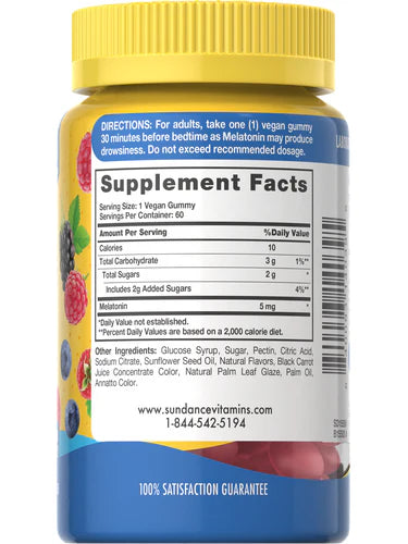 Sundance Melatonin 5 mg Vegan Gummies, 60 Gummies | Vegan Mixed Berry Melatonin Gummies – product photo
