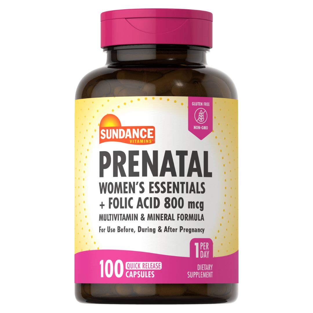 Sundance Prenatal Women's Essentials Folic acid 800 mcg, 100 Capsules | Folic Acid and Iron Multivitamin for Women