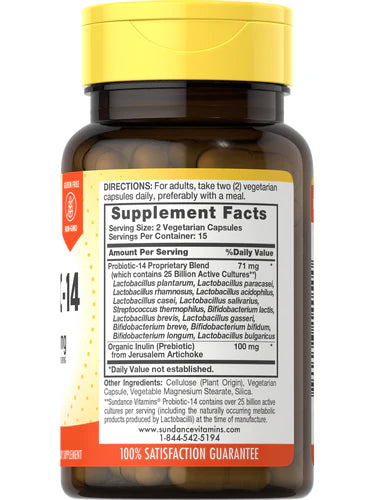 Sundance Probiotic-14 with Prebiotic 25 billion cultures, 30 Vegetable Capsules | 14 Probiotic Strains with Prebiotic Inulin – product photo
