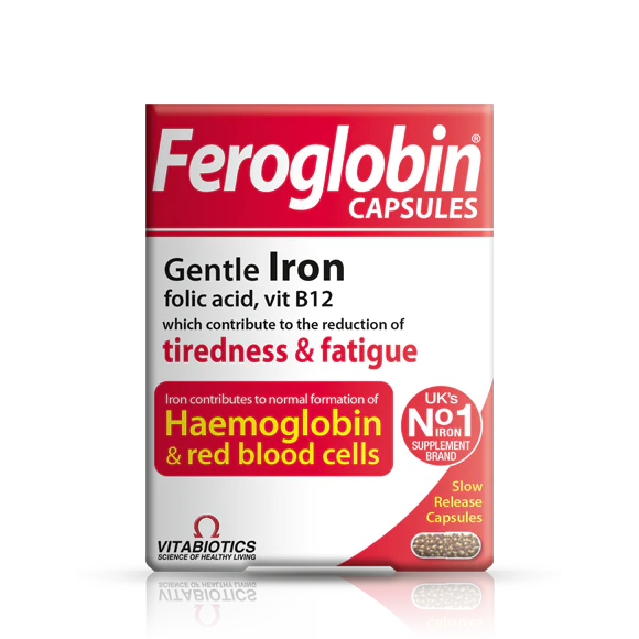 Vitabiotics Feroglobin Capsules, 30 Capsules | Slow Release Iron with Zinc and B Vitamins