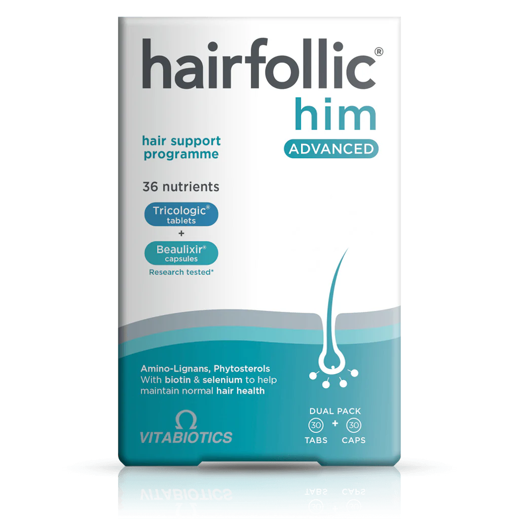 Vitabiotics Hairfollic Him Advanced, 30 Tablets & Capsules | Dual-Pack Hair, Skin & Nail Nutrients for Men