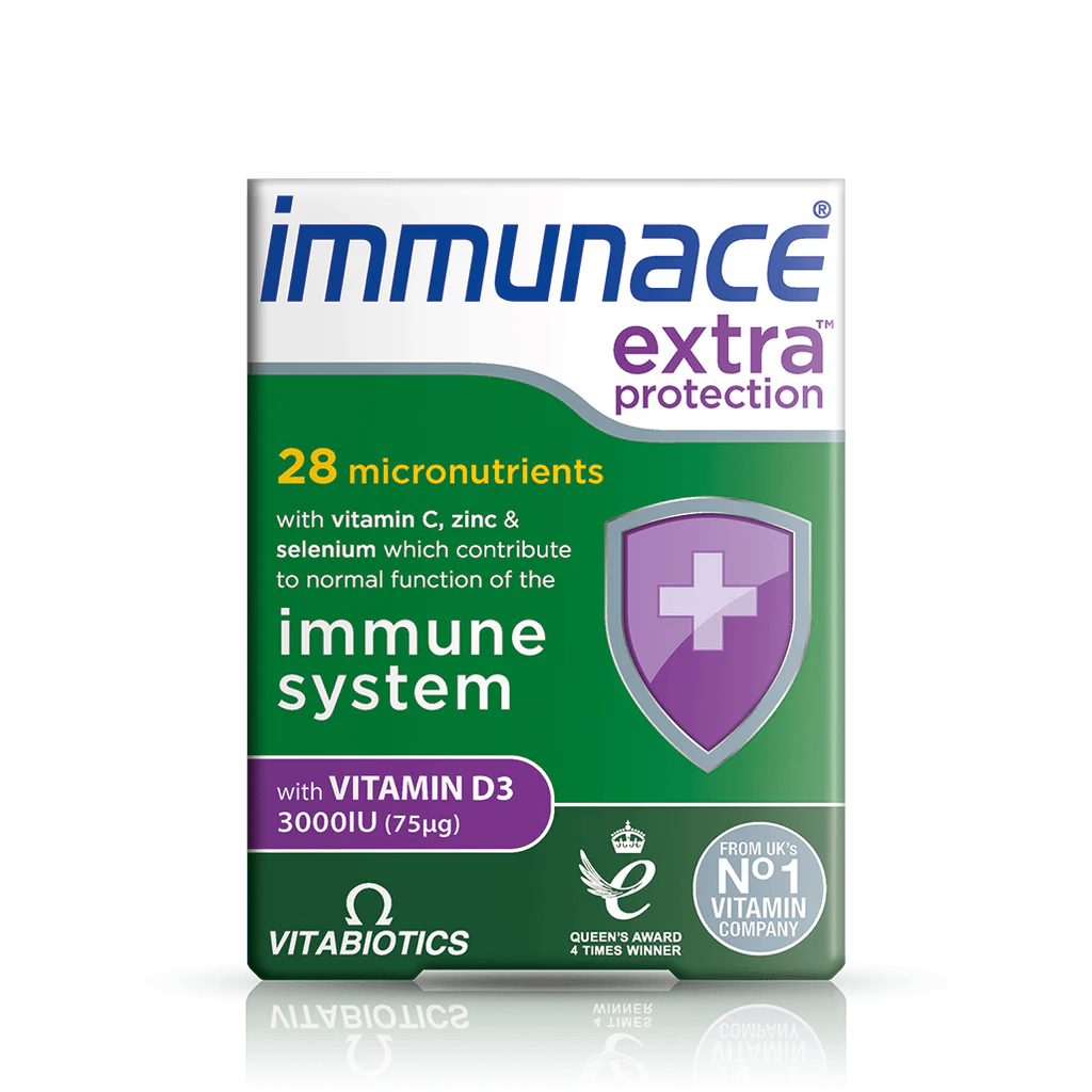 Vitabiotics Immunace Extra Protection 3000 IU vitamin D, 30 Tablets | 28 Nutrients with Vitamin D 3000 IU
