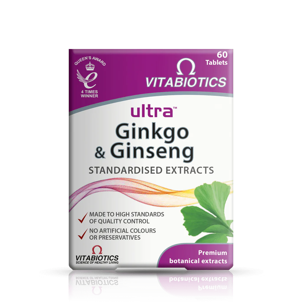 Vitabiotics Ultra Ginkgo & Ginseng 800 mg Ginkgo / 400 mg Ginseng, 60 Tablets | Ginkgo Biloba & Siberian Ginseng Extracts