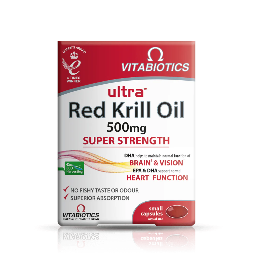 Vitabiotics Ultra Red Krill Oil 500 mg, 30 Softgels | Pure Antarctic Krill Oil Omega-3