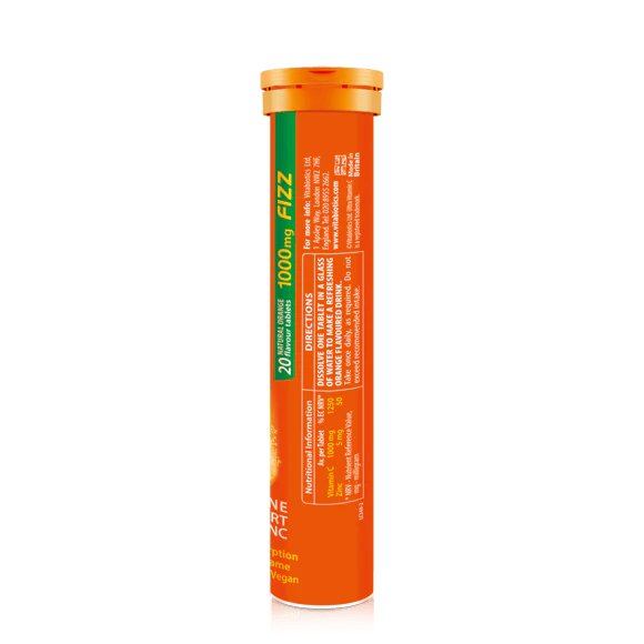 Vitabiotics Ultra Vitamin C Fizz 1000 mg, 20 Effervescent Tablets | Vitamin C 1000 mg with Zinc, Orange Effervescent – product photo