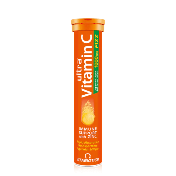 Vitabiotics Ultra Vitamin C Fizz 1000 mg, 20 Effervescent Tablets | Vitamin C 1000 mg with Zinc, Orange Effervescent