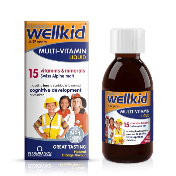 Vitabiotics Wellkid Multi-vitamin Liquid, 150ml | Children's Multivitamin Liquid with Iodine and Iron