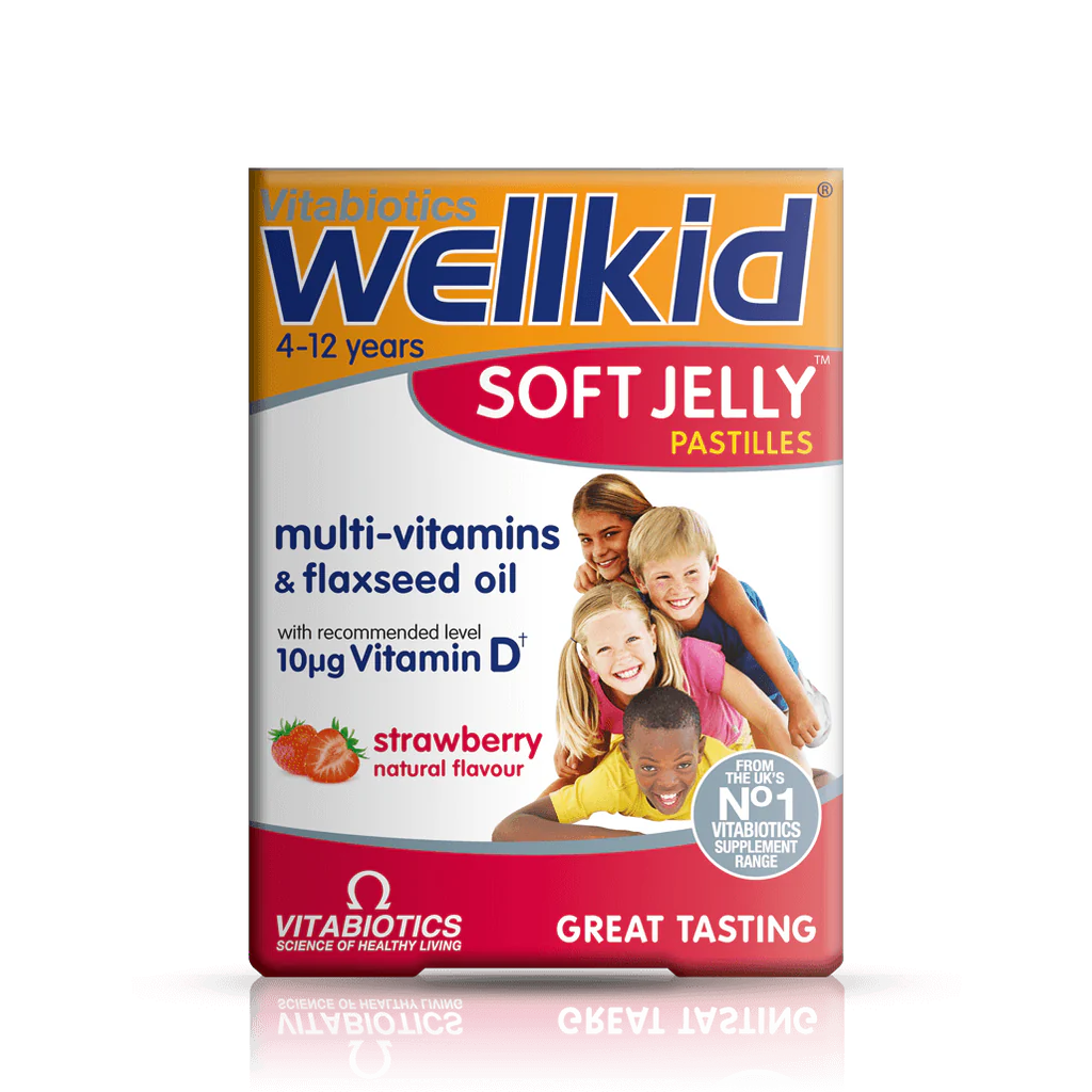 Vitabiotics Wellkid Soft Jelly Pastilles Strawberry, 30 Gummies | Children's Multivitamin Jelly Pastilles, Strawberry Flavour
