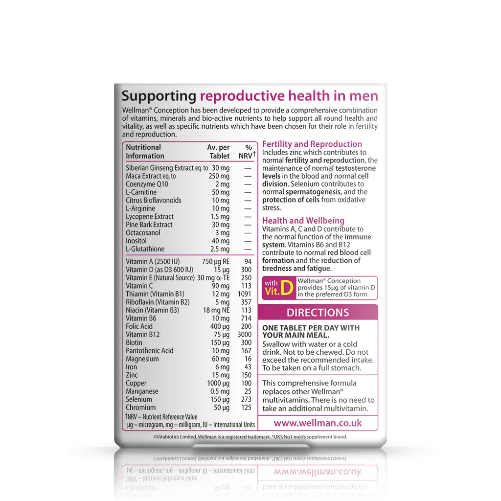 Vitabiotics Wellman Conception, 30 Tablets | Multivitamin for Men with Zinc and Selenium – product photo