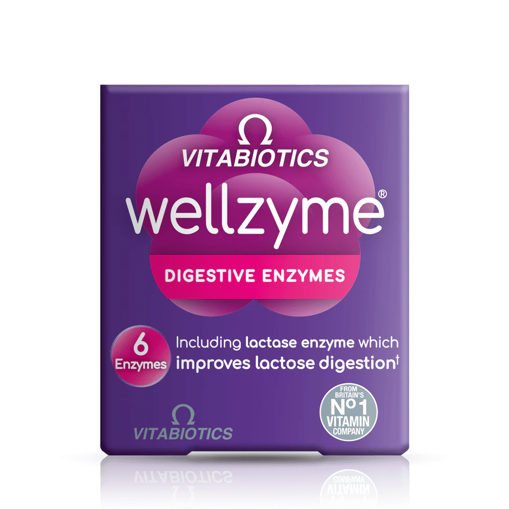 Vitabiotics Wellzyme Digestive Enzymes, 60 Vegetable Capsules | Six Digestive Enzymes Including Lactase