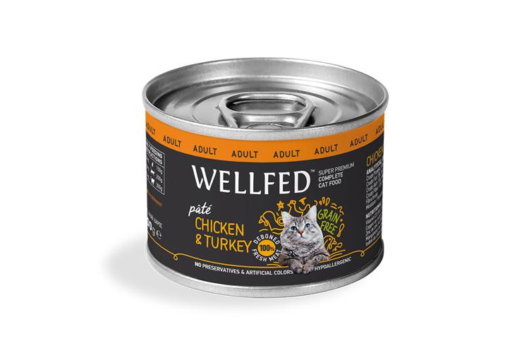 WELLFED Adult Chicken & Turkey with Salmon Oil Wet Cat Food 200g 6-Pack