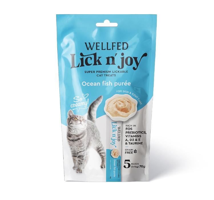 WELLFED Lick N' Joy Ocean Fish Purée Lickable Cat Treats 14g 5-Pack