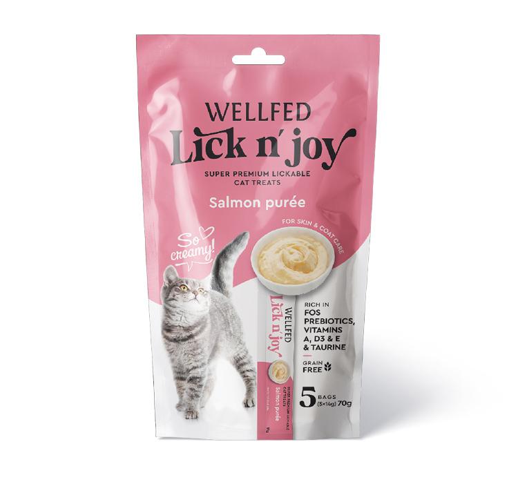WELLFED Lick N' Joy Salmon Purée Lickable Cat Treats 14g 5-Pack