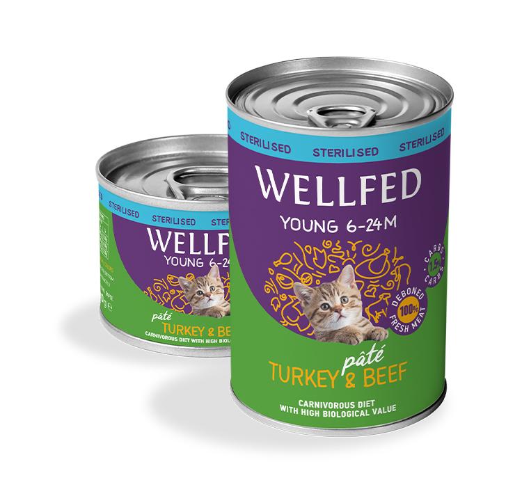 Pet Interest Wellfed Young Sterilized (6 - 24 months) Turkey & Beef Can For Cats 200g * 6 Cans